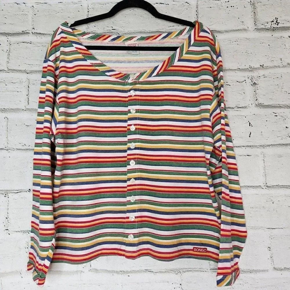 Bongo Vintage Striped Y2K Pullover Shirt Womens Large 90's Multicolor Stripes